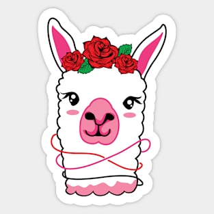 Cute Llama Head with Flower Crown Sticker